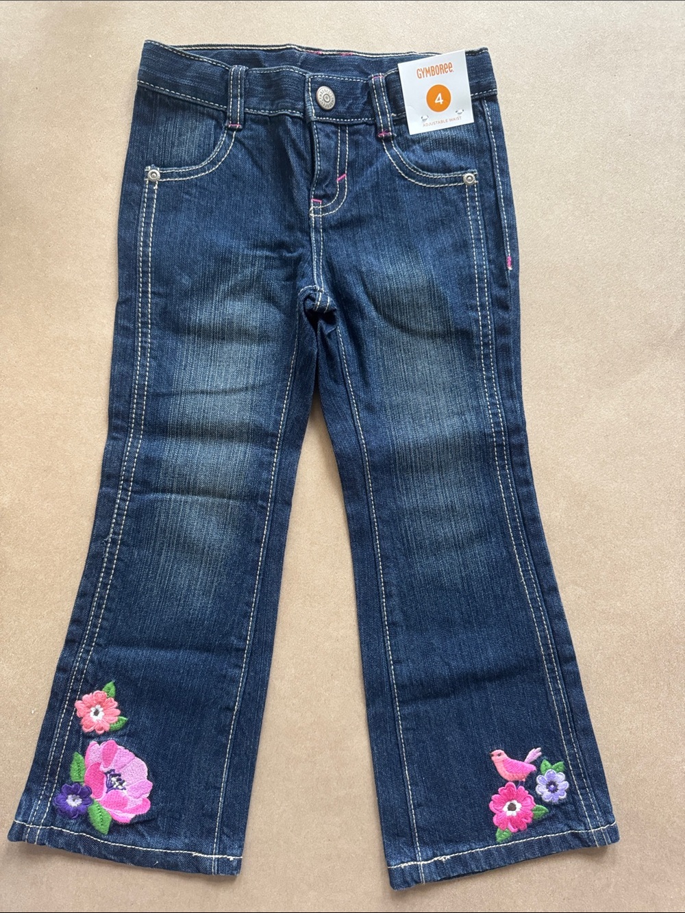 Gymboree Falling For Feather Line Jeans with Pink & Purple Embroidery Girls